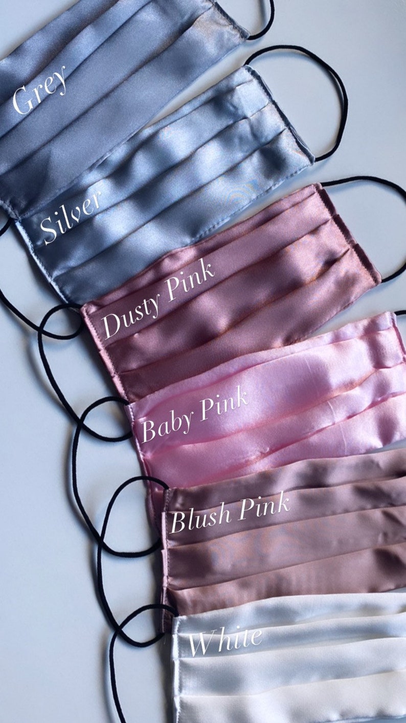 Super soft silky satin face masks made in the UK Washable and reusable. Comfortable fit with a very stylish look. Baby Pink