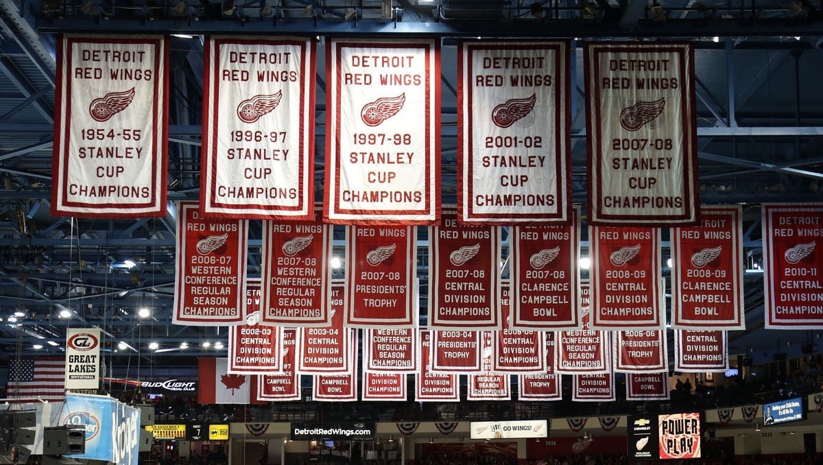Detroit Red Wings Stanley Cup & Retired # Arena Banner Vinyl Decal Set |  SidelineSwap