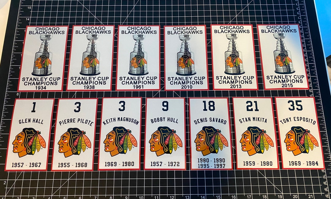 3 SIZES Chicago Blackhawks Stanley Cup and Retired Numbers Etsy