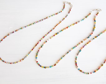 Beaded necklace, colorful bead necklace, glass seed beads necklace, summer bead necklace, multicolor necklace, necklace