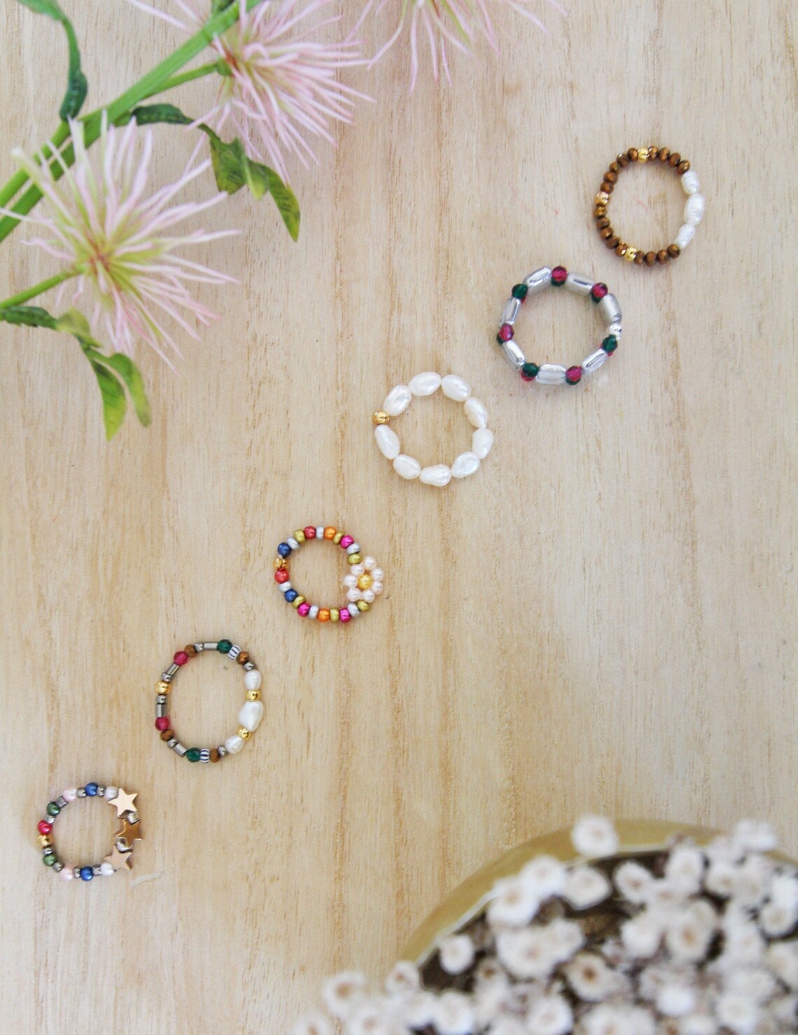 Beaded Ring Colorful Ring Beads Elastic Ring Elastic Ring Etsy