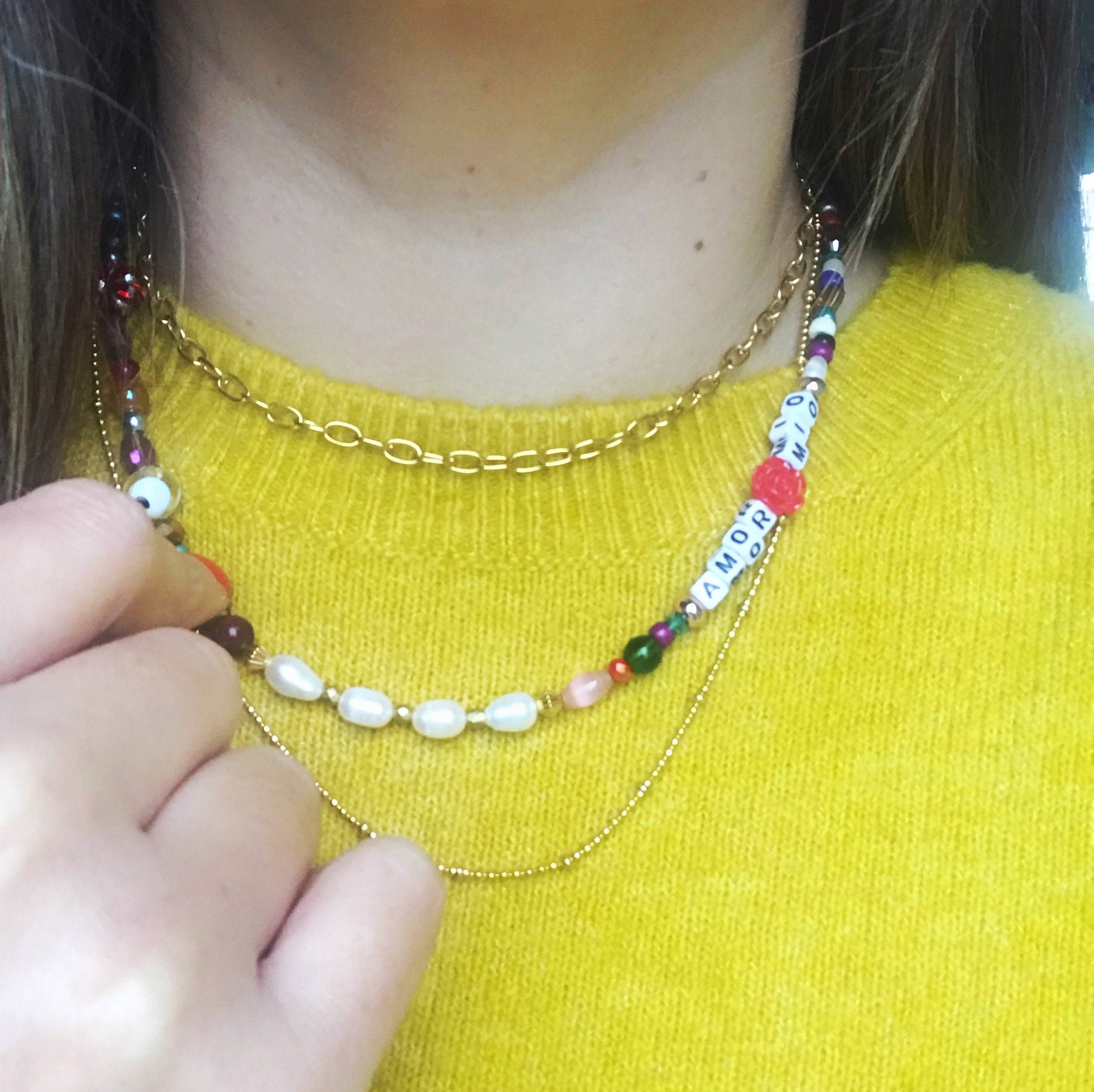 Personalized Necklace, Name Chain, Beaded Necklace, Fashion Trend Chain, Colorful Semiprecious