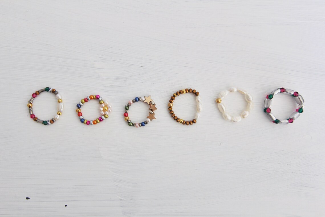 Beaded Ring Colorful Ring Beads Elastic Ring Elastic Ring Etsy