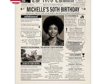 Giornale personalizzato per il 50° compleanno del 1976 - Ritorno al 1976 - Curiosità del 1976 - Curiosità - Cartello di compleanno 1976 - Nato nel 1976 - Poster - Regalo
