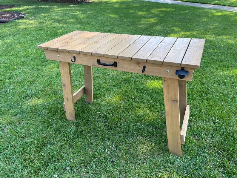 Folding Table, Barbecue Grill Table, Stained or Natural, Garden, Craft Hand Made Table immagine 5