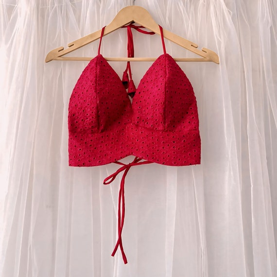 Red Crop Top for Women Red Bralette Gift for Her Summer Style Top Red Cotton  Bra Bridesmaids Gift for Wedding Anniversary Gift for Her 