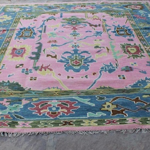 Soft Pink Oushak Hand Knotted Rug 4x6, 5x8, 6x9, 8x10, 9x12, 10x14 ft Handmade Rugs for Living Room - Antique Contemporary Rug , Oushak rug