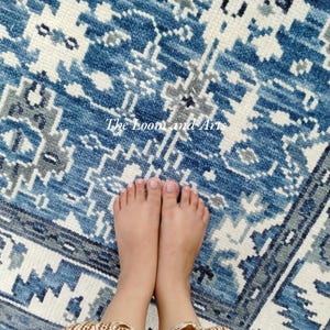 Hand-Knotted Blue Oushak Rug 10x14: New Zealand Wool Area Rug