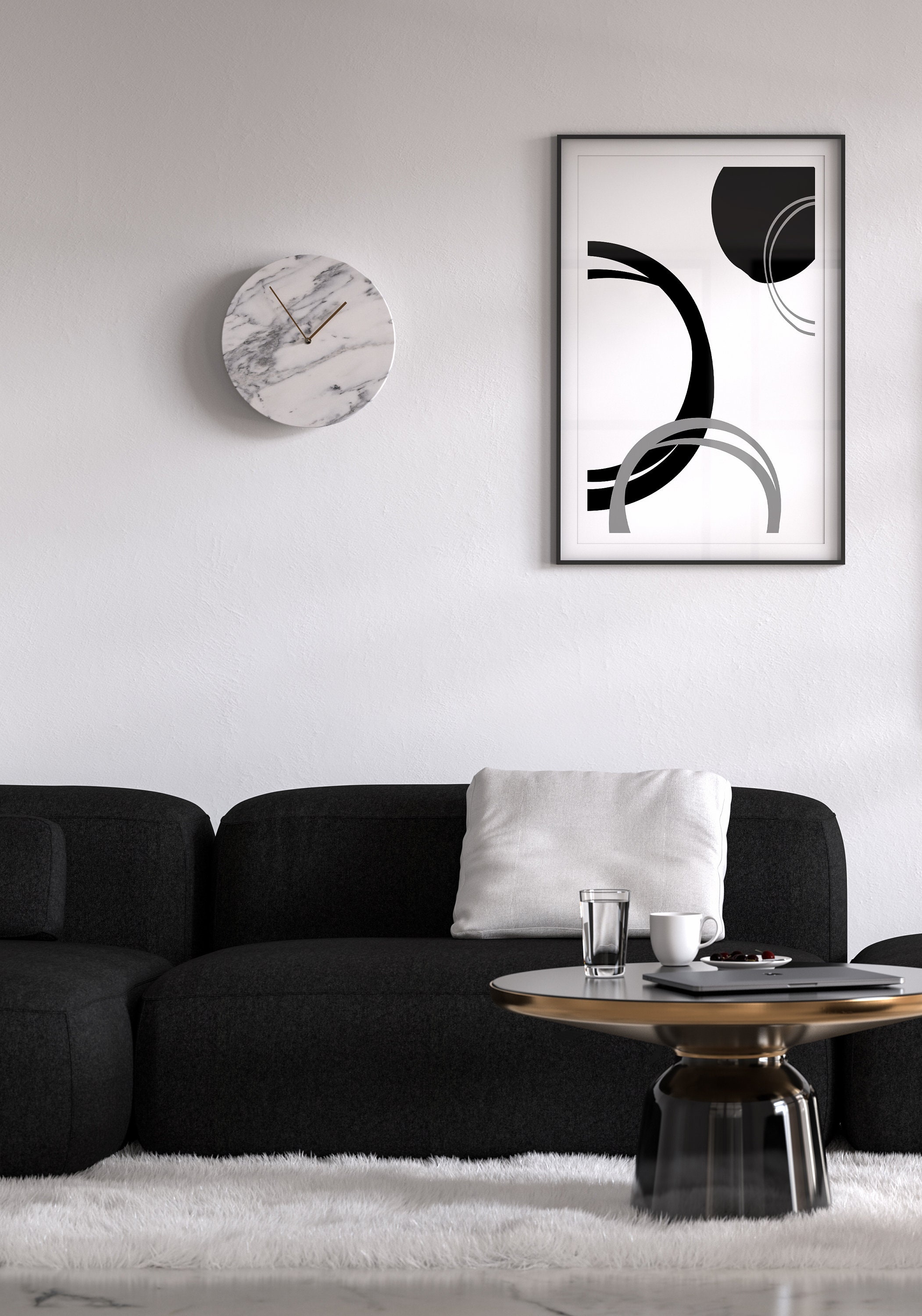 Black and white Minimalist wall Print Abstract art Digital | Etsy