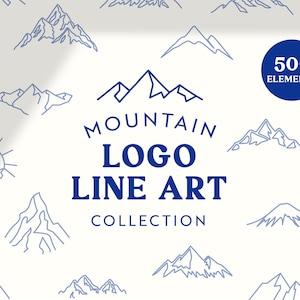 Mountain Logo Line Art Collection - Adventure Logo Templates & Minimalist Line Elements | Mountain, Summit, Hiking, Sunset, and more!