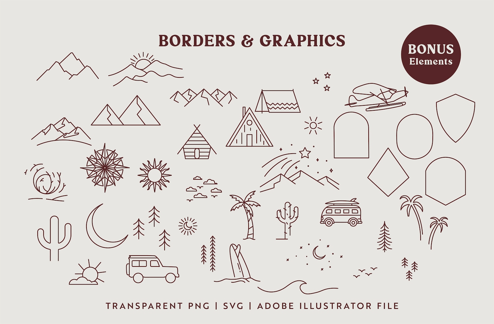 Outdoor Line Art Graphic Set Adventure Logo Templates &amp; Minimalist Line ...