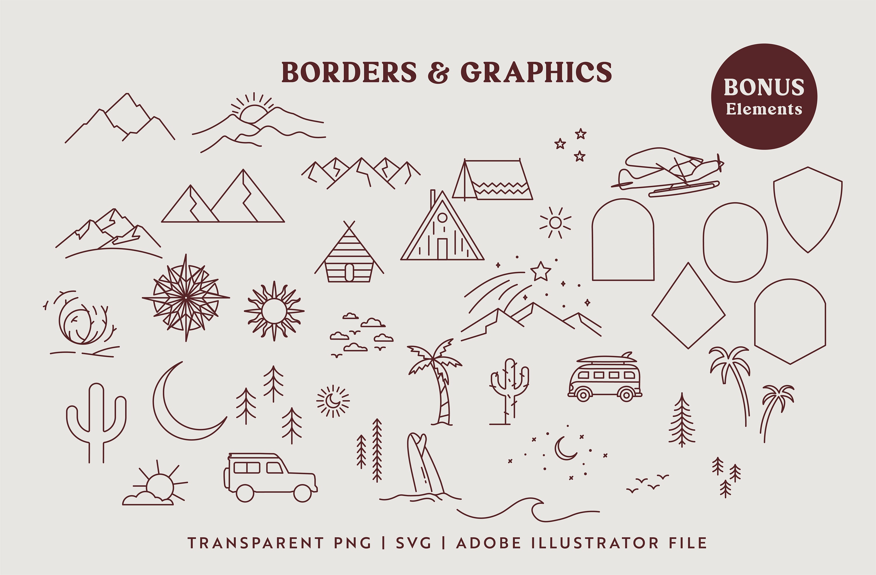 Outdoor Line Art Graphic Set Adventure Logo Templates & Etsy