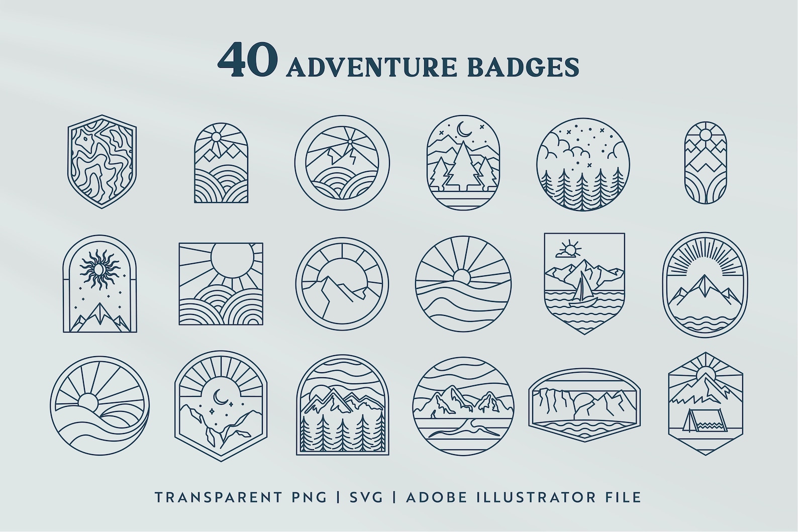 Adventure Line Art Graphic Set Outdoor Logo Templates & Etsy