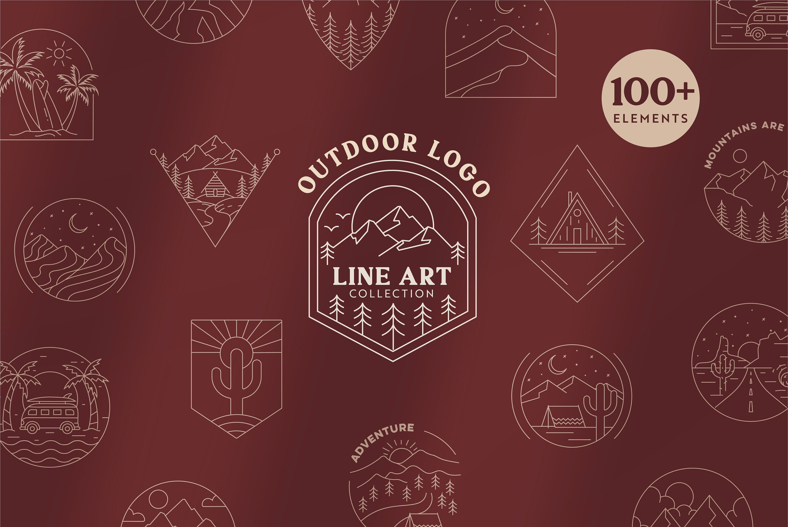 Outdoor Line Art Graphic Set Adventure Logo Templates & Etsy