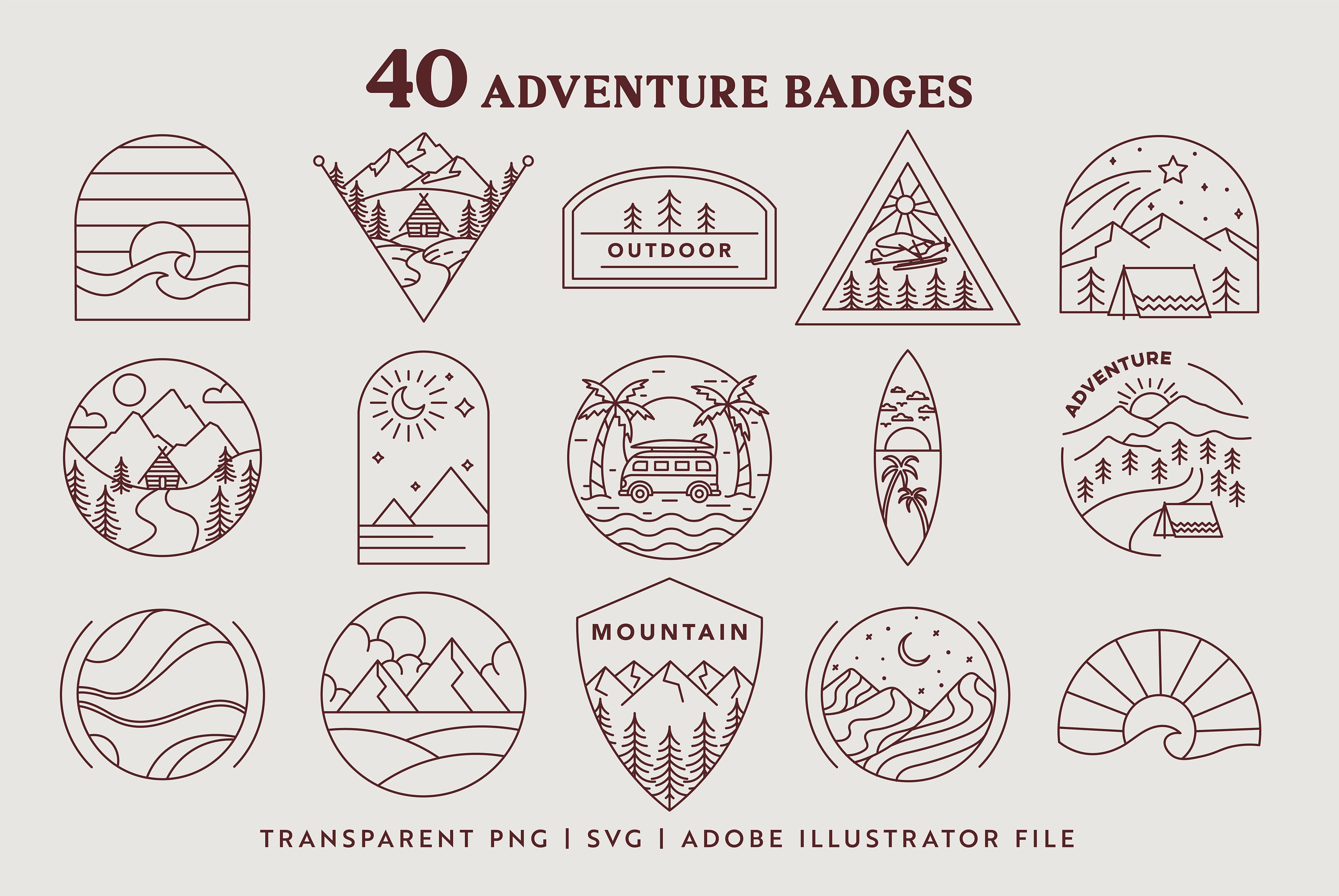 Outdoor Line Art Graphic Set Adventure Logo Templates & Etsy