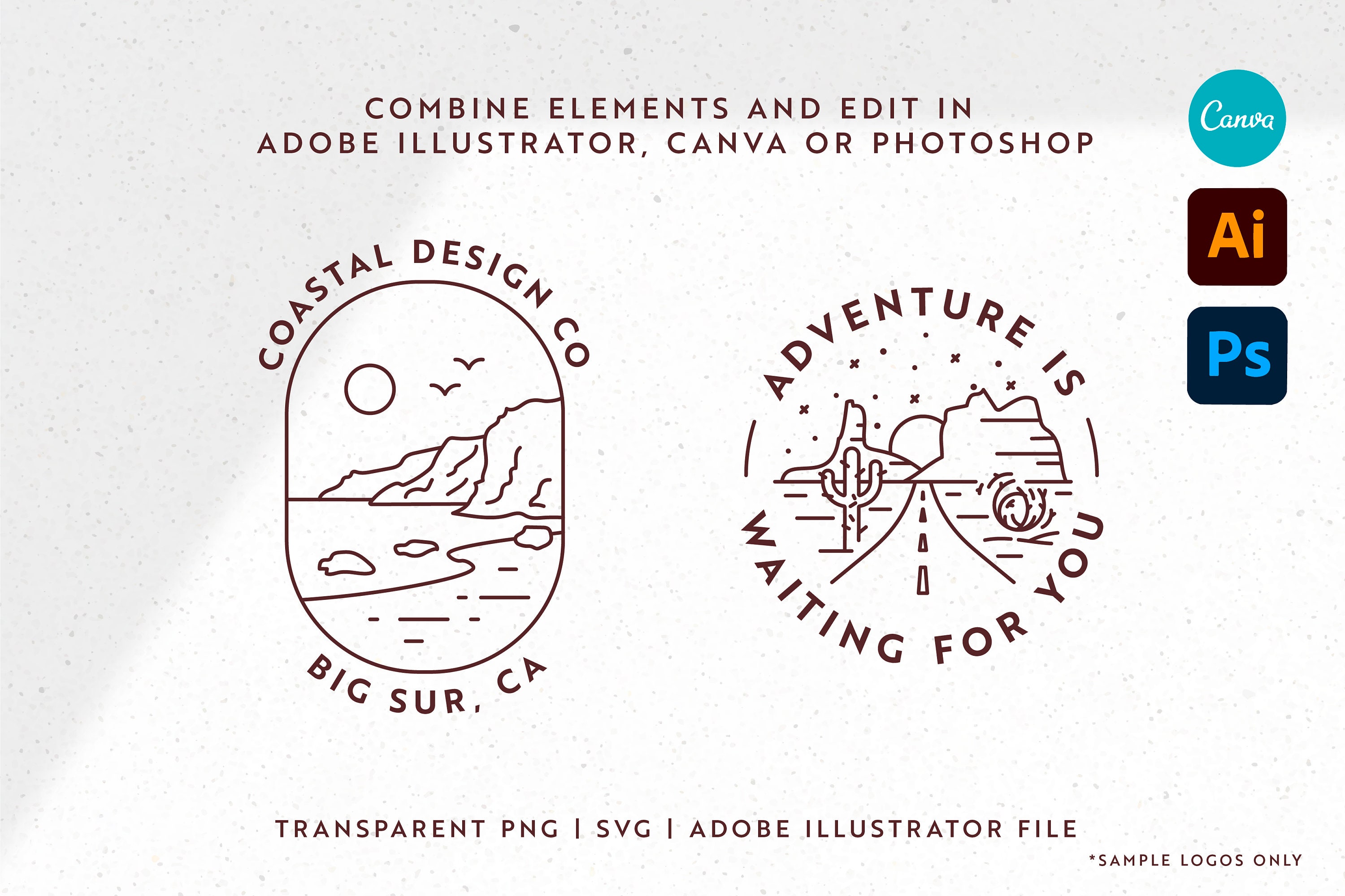 Outdoor Line Art Graphic Set Adventure Logo Templates & Etsy