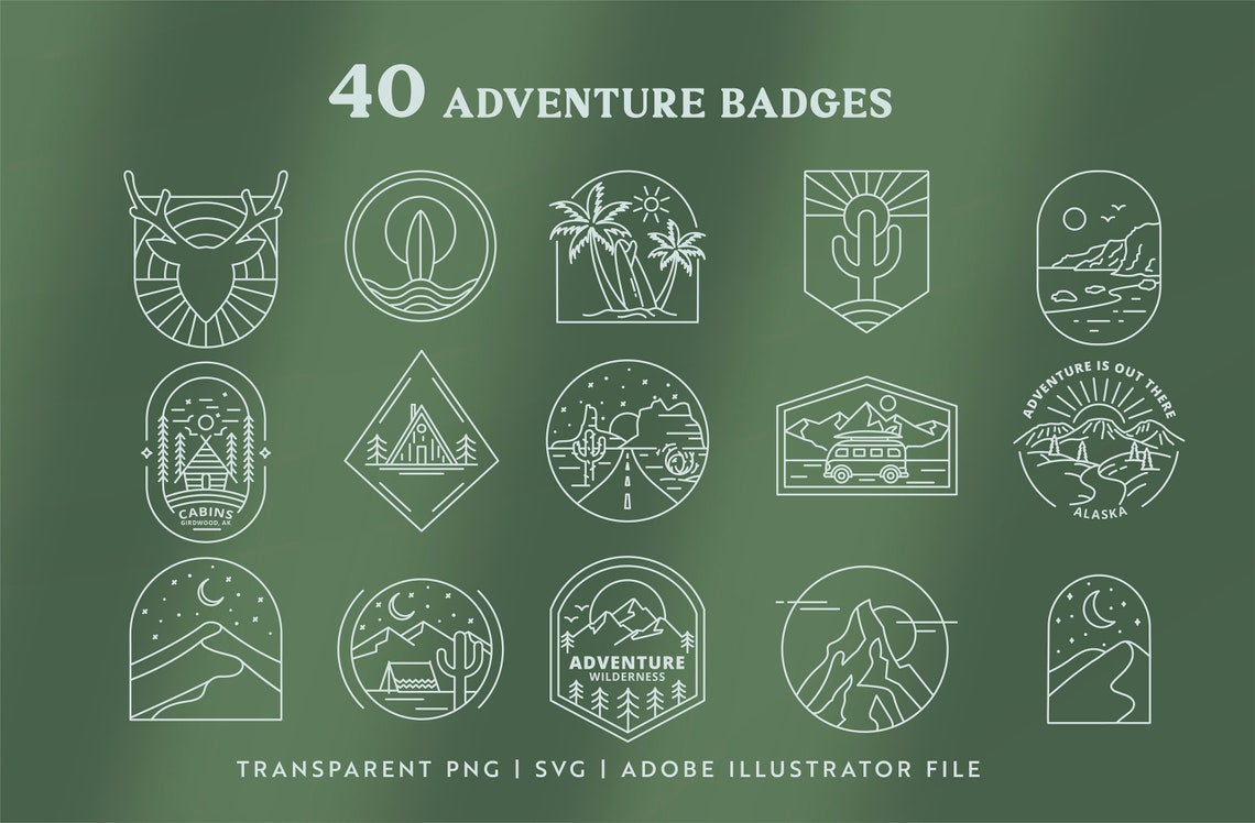 Outdoor Line Art Graphic Set Adventure Logo Templates & Etsy