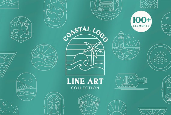 Coastal Line Art Logo & Badge Bundle – 30 Adventure Designs (Instant Download)