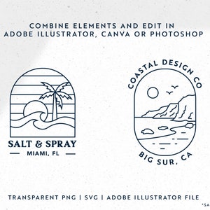 Coastal Line Art Logo & Badge Bundle – 30 Adventure Designs (Instant Download) image 5