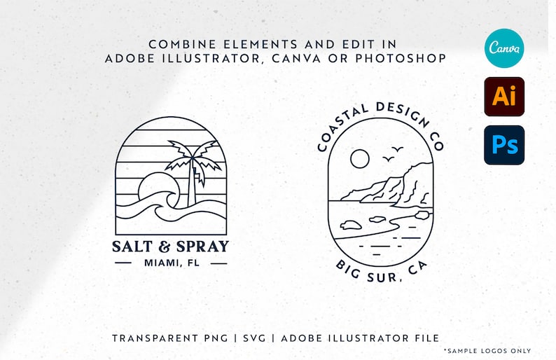 Coastal Line Art Logo & Badge Bundle – 30 Adventure Designs (Instant Download) image 5