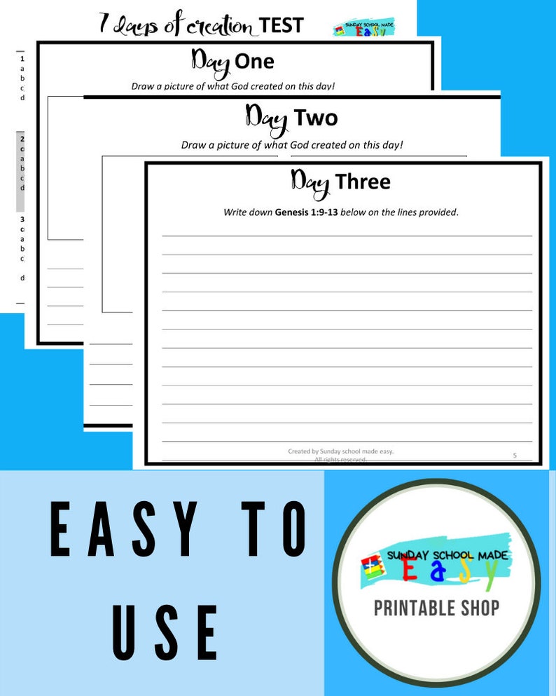 Seven Days Of Creation Worksheet Sheet Digital Print Etsy