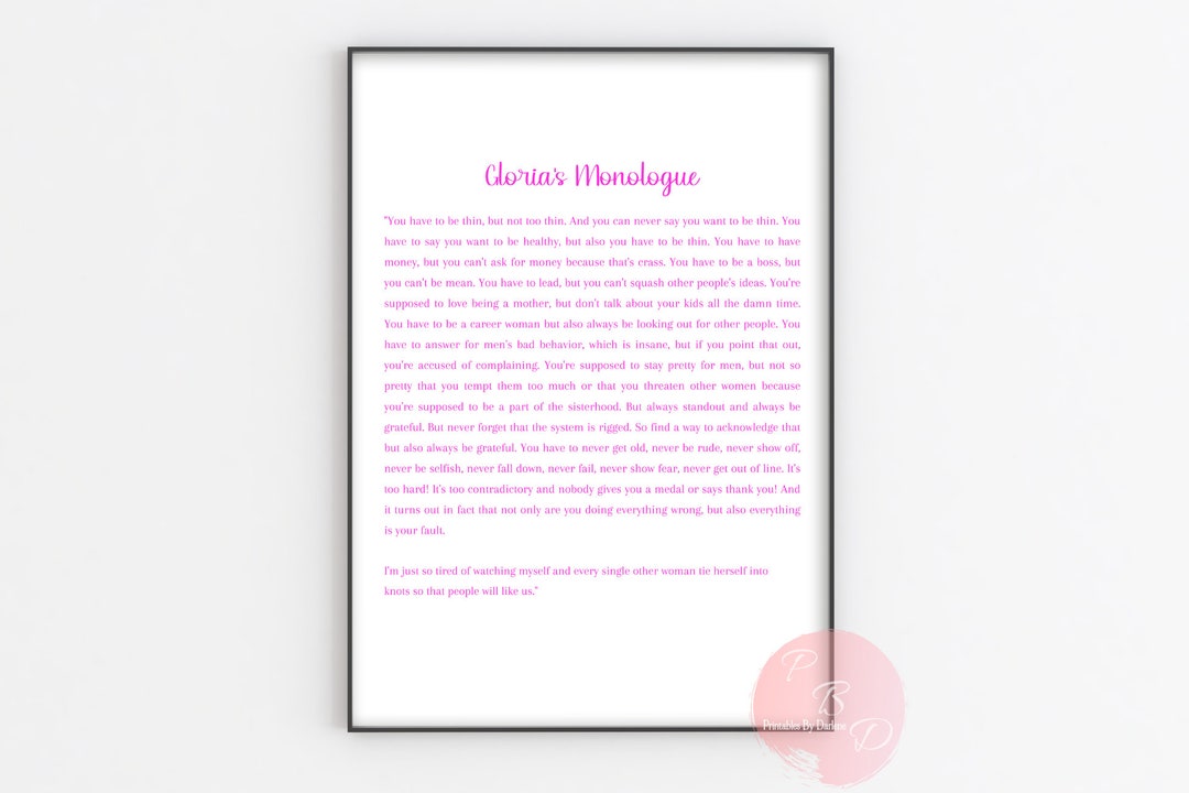 Gloria’s Monologue Barbie Speech Barbie Movie Quote - Etsy