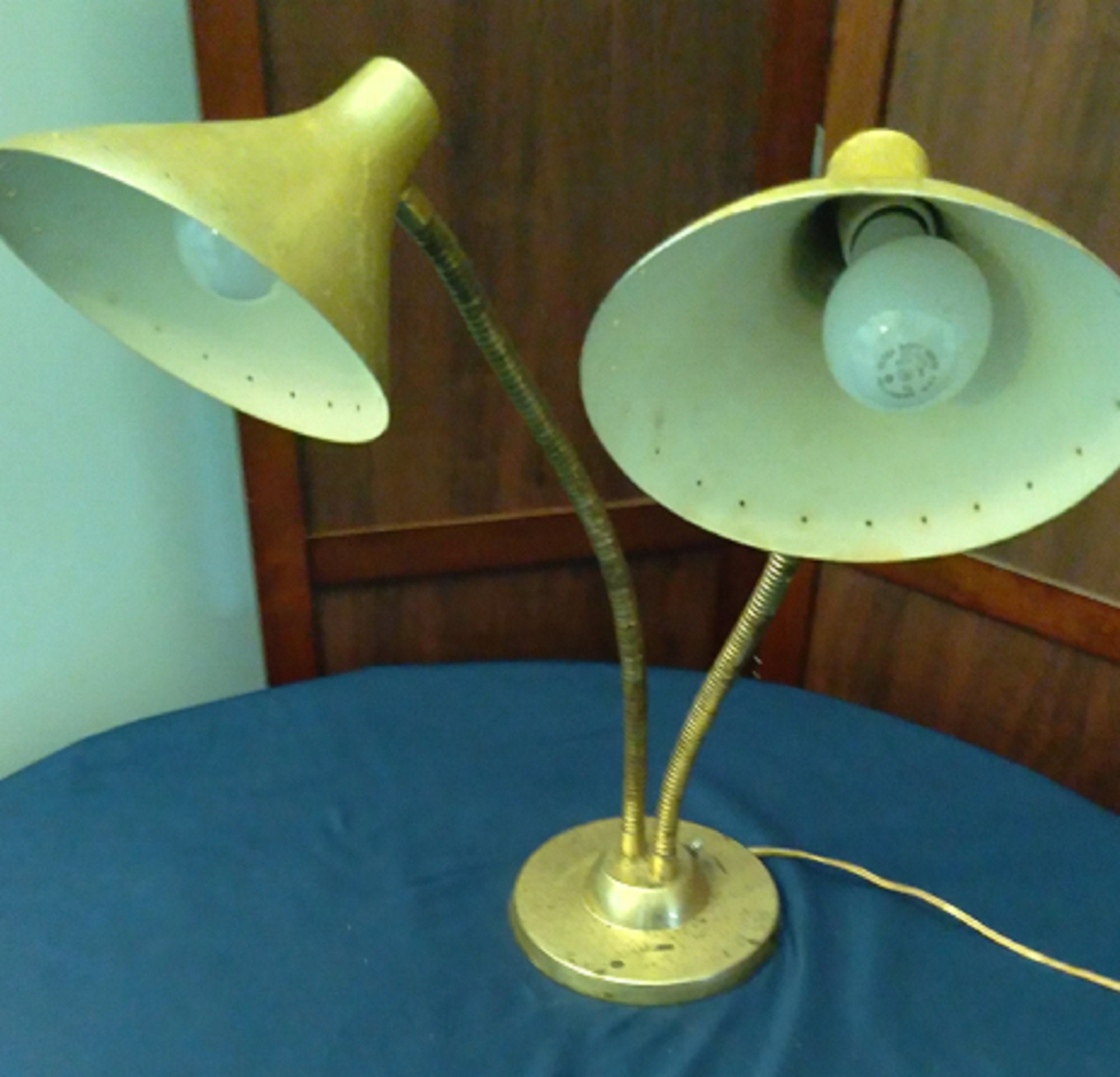 Vintage Lightolier Dual Gooseneck Desk Lamp Brass Tone Finish, Tapered ...