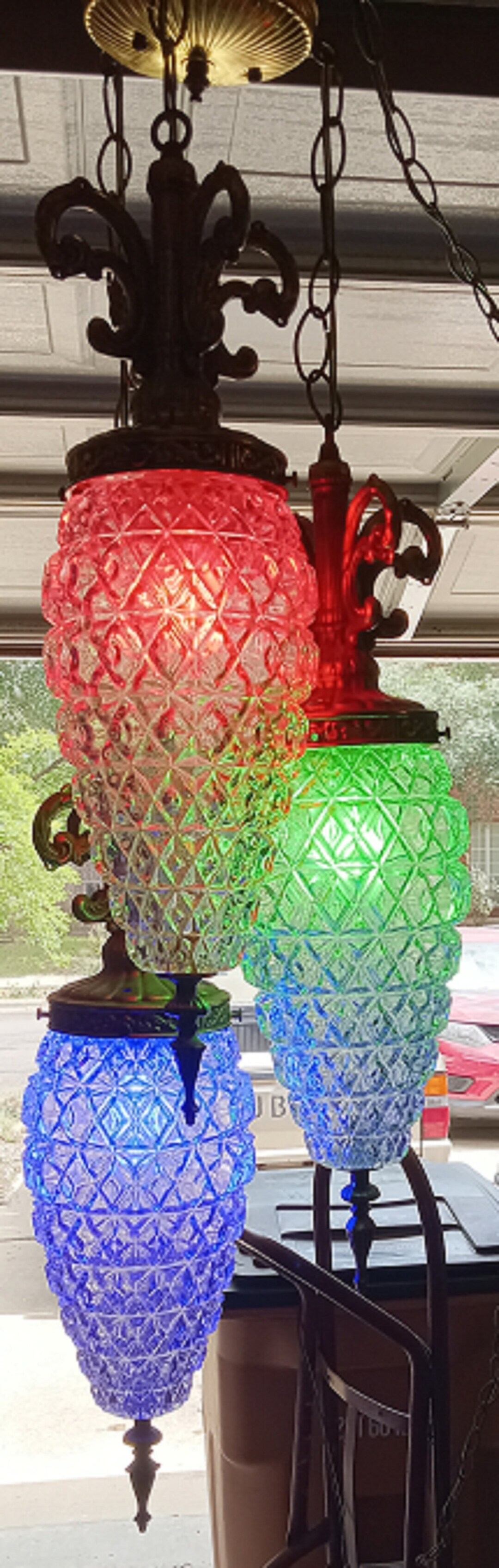 Vintage Triple Pineapple Hanging Light / Plug in Hanging Swag Pineapple Light / Dining Area