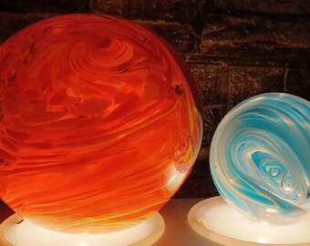 More Bigger Glass Balls, I've got Big Balls of Glass, Bright, Colorful, Balls of Glass, 1 Orange/Red/Yellow and 1 of Blue/White