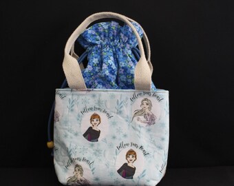 Frozen themed drawstring bag with snap pockets