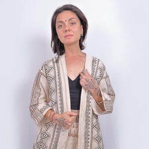 Goddess Kimono, Raw Cotton Block Print Long Earthy Robe, Womens Cloak Ritual Wear, Tribal Clothing, Kali Kimono, Festival Pixie Cape, Gift