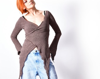 Boho Wickel Pixie Top: Hippie Strickjacke aus Baumwolle