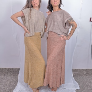 Hand Block Printed Cotton Knit Skirt: Boho Festival Wraparound