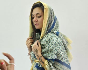 Indian Block Print Cotton Scarf: Ethno Boho Sarong Beach Wrap