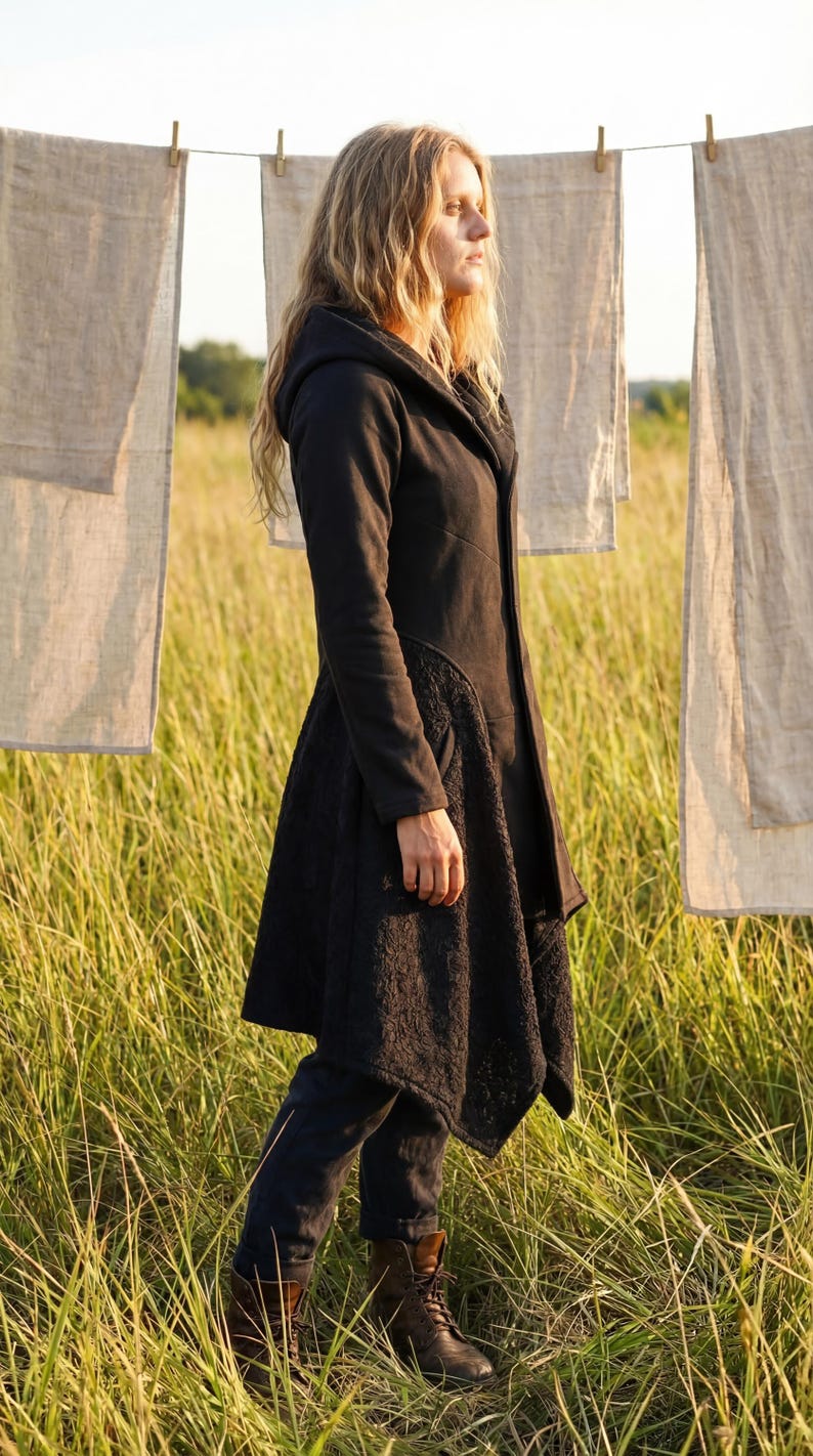 Cotton Knit Pixie Hooded Jacket – Romantic Lace Duster Coat - Etsy