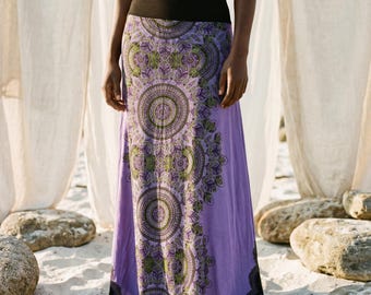 Sacred Geometry Maxi Skirt – Hand-Stamped Tribal Cotton Bohemian Festival Wear