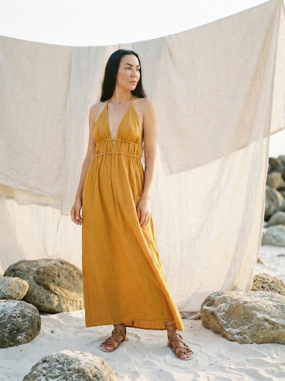 Mustard Cotton Gauze Maxi Dress