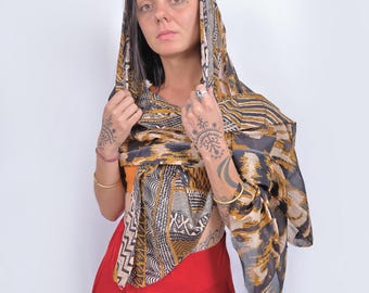 Handmade Indian Block Print Cotton Scarf: Ethno Floral Bohemian Wrap