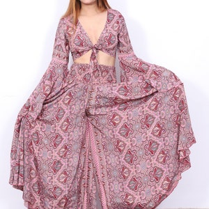 Boho Printed Silk Wide Leg Palazzo Pants