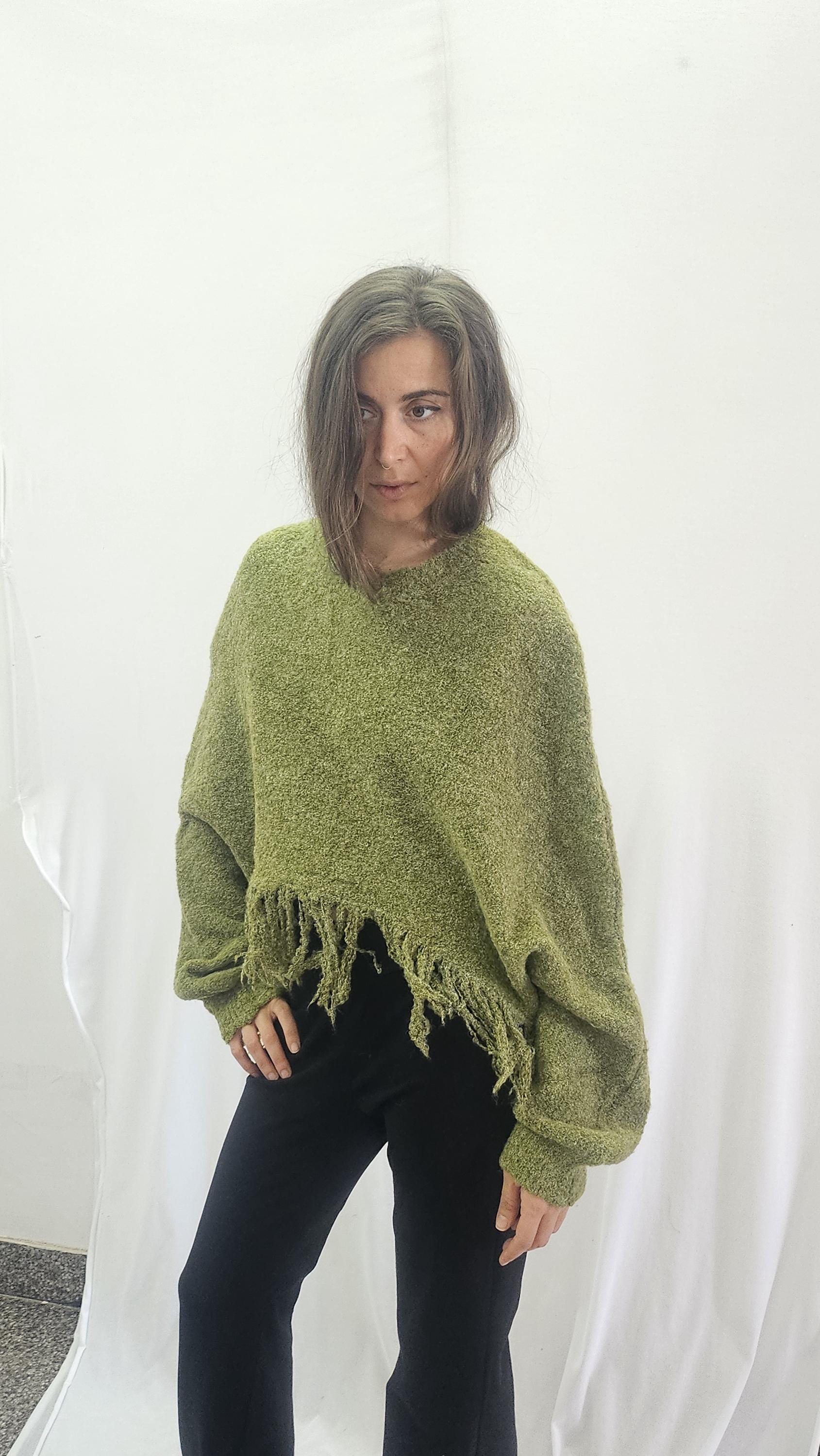 Soft Wool Boho Sweater | Frilled  Bohemian Pullover | Cozy Winter Cardigan bohemian Poncho | Perfect Gift for Her, Christmas top Jumper