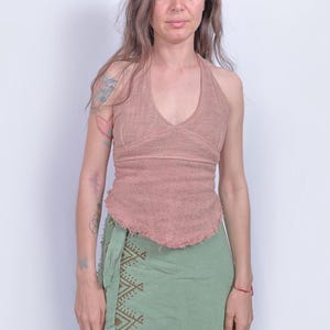 Boho Halter Top: Raw Cotton, Earthy Block Print, Festival Fashion