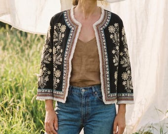 Boho Embroidered Quilted Cotton Jacket: Artisan Bohemian Style