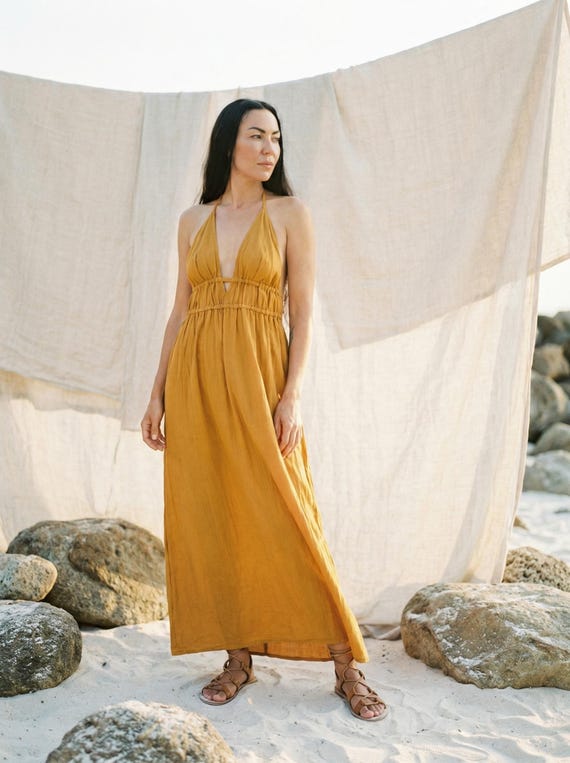 Mustard Cotton Gauze Maxi Dress