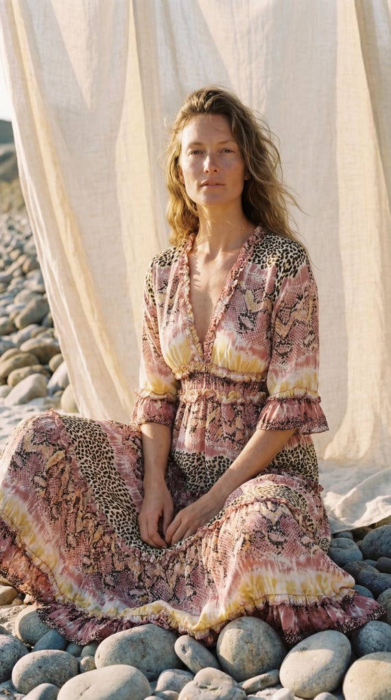 Silk Blend Frill Mini Dress – Boho Ruffle V-Neck Sundress, Floral Paisley Tunic (UK 8-12)