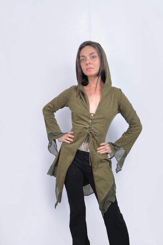 Pixie Elf Hooded Top: Cotton Fairy Dress, Steampunk Festival Poncho for Halloween