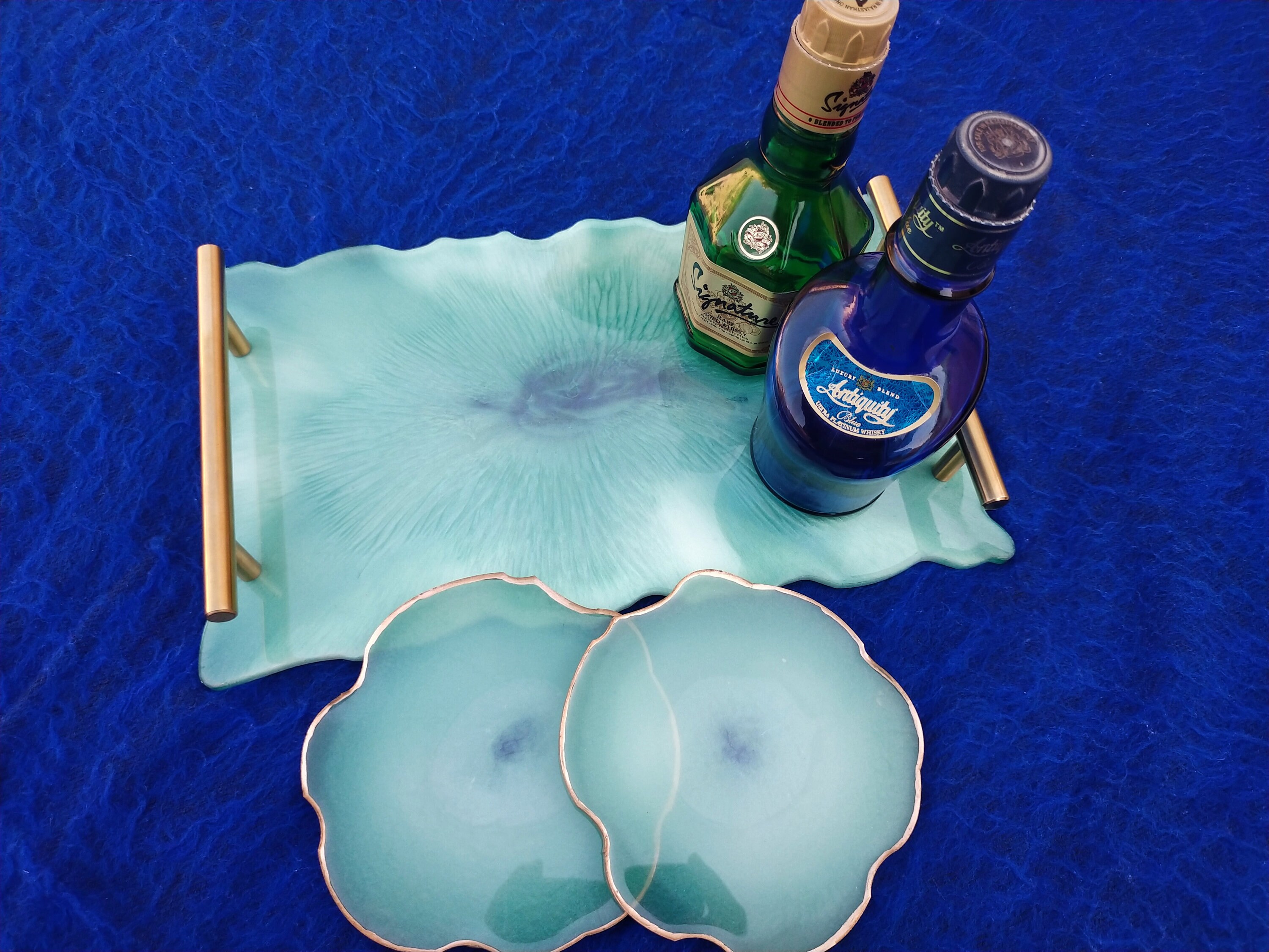 Grünes Harz Tablett mit Untersetzer-Achat Geode | Etsy