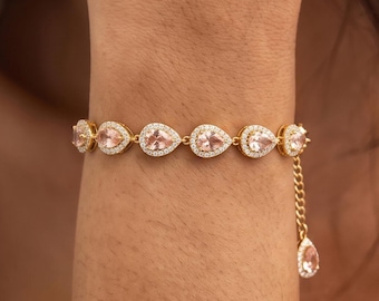 Morganite Gemstone Tennis Bracelet for Women, Dainty Bracelet Jewelry, Minimalist Bracelet Gift for Her, Bridesmaid gift, Fine Jewelry