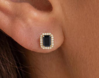 Natural Black Onyx Earrings, Sterling Silver Gemstone Studs, Black Stone Jewelry, Minimalist Earrings, Gift for Her