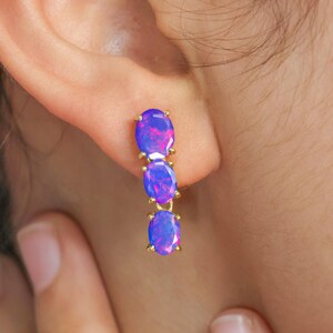 Lavendel Feuer Opal Ohrringe für Frauen, Vintage Feueropal Ohrringe, AAA Opal Ohrringe, Oktober Geburtsstein, Geschenk für sie