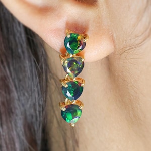 Heart Black fire Ethiopian opal stud and dangle earrings for women, Vintage Black fire opal earrings, Minimalist earrings, Gift for her